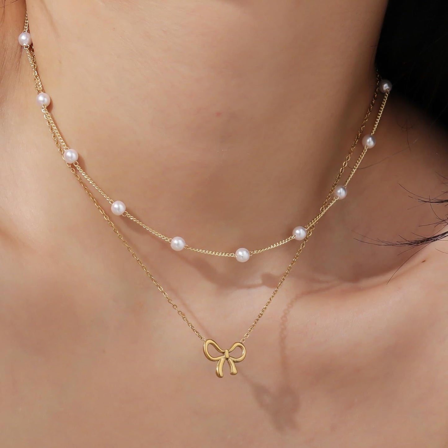 Simple Pearl Double Layer Choker