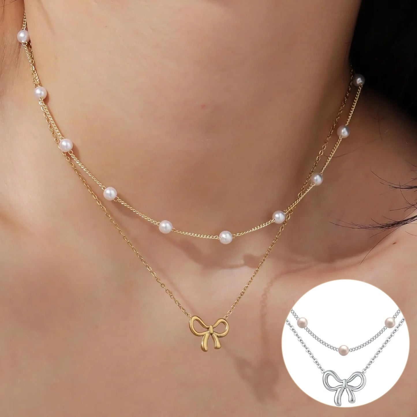 Simple Pearl Double Layer Choker