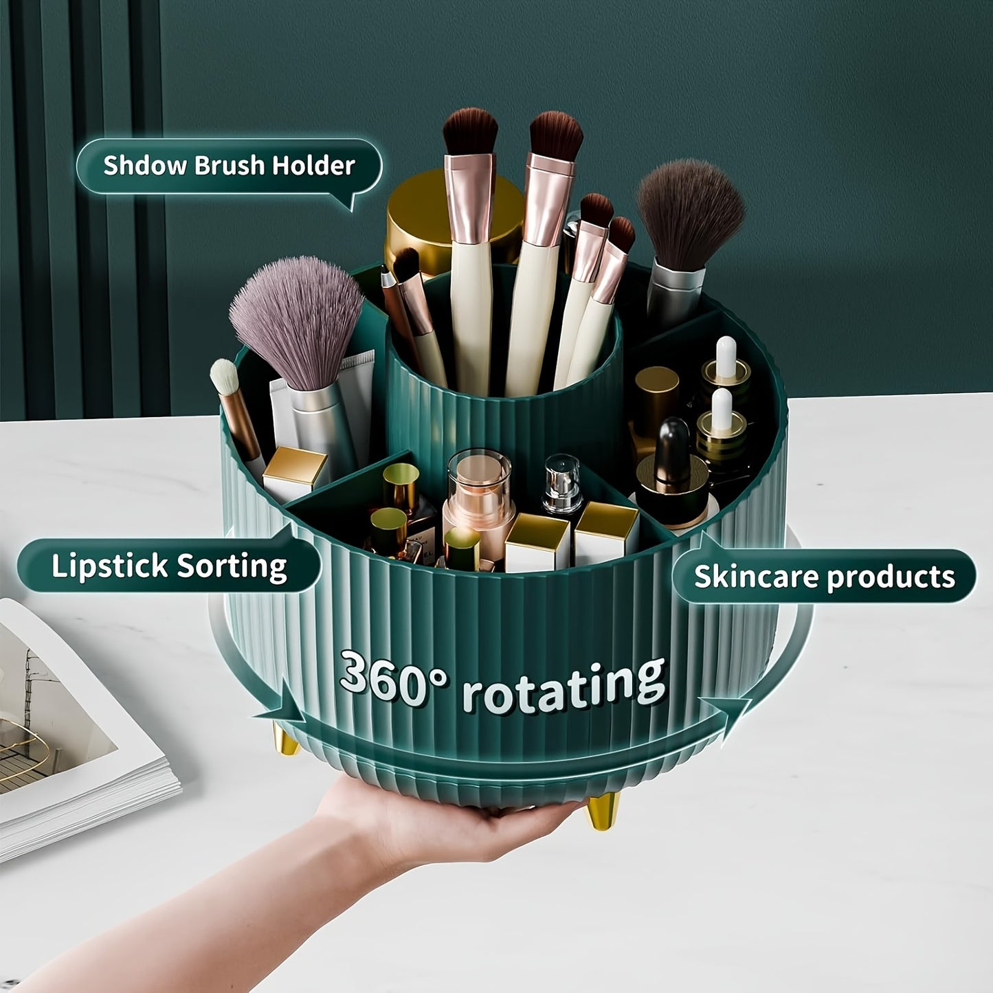 5-Compartment 360° Rotating Makeup Organizer