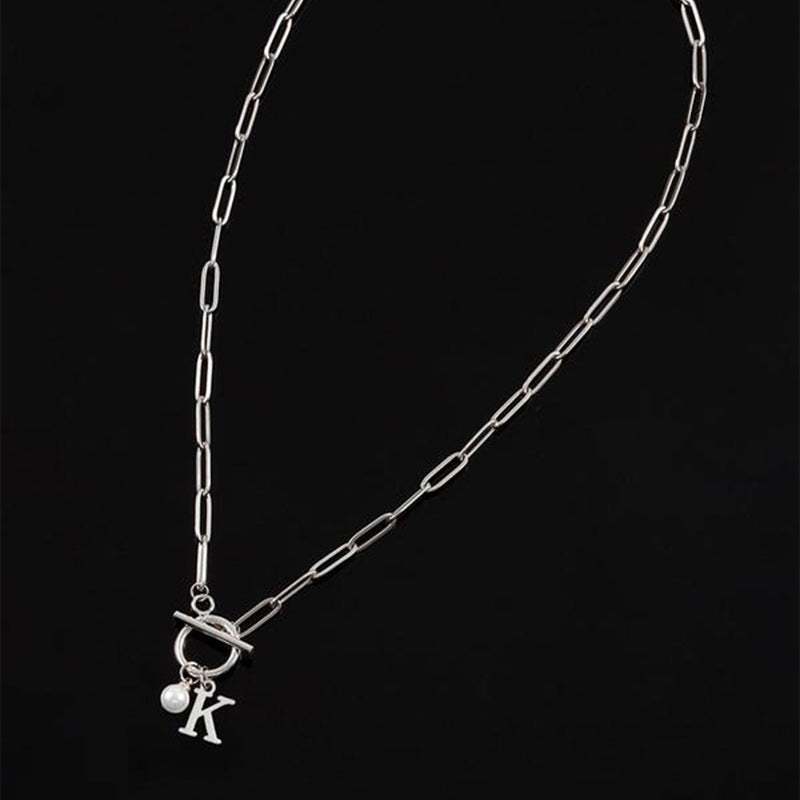 Letter Necklace Stainless Steel with Pearl